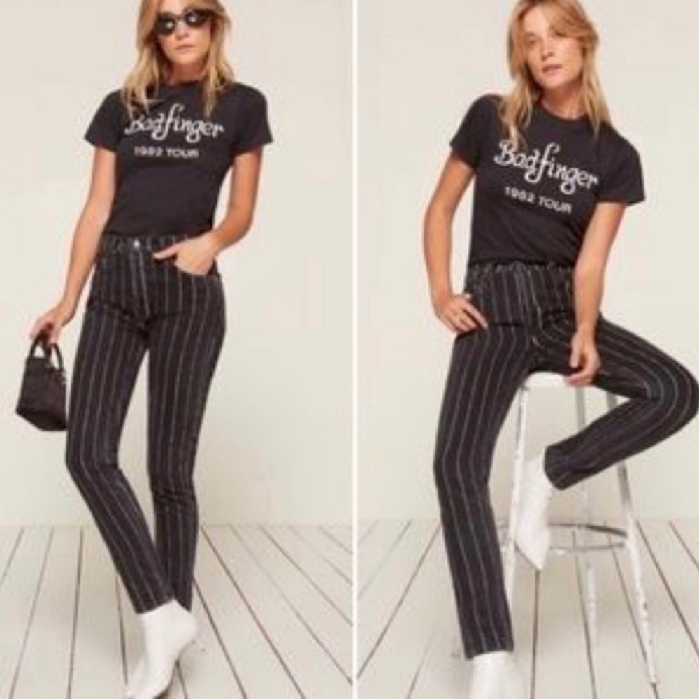 Reformation High Rise Button Fly striped pants 27